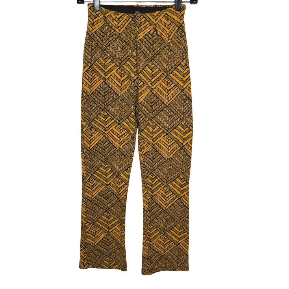Free People Womens High Rise Geometric Maze Kick Flare Pants Mustard Size 0